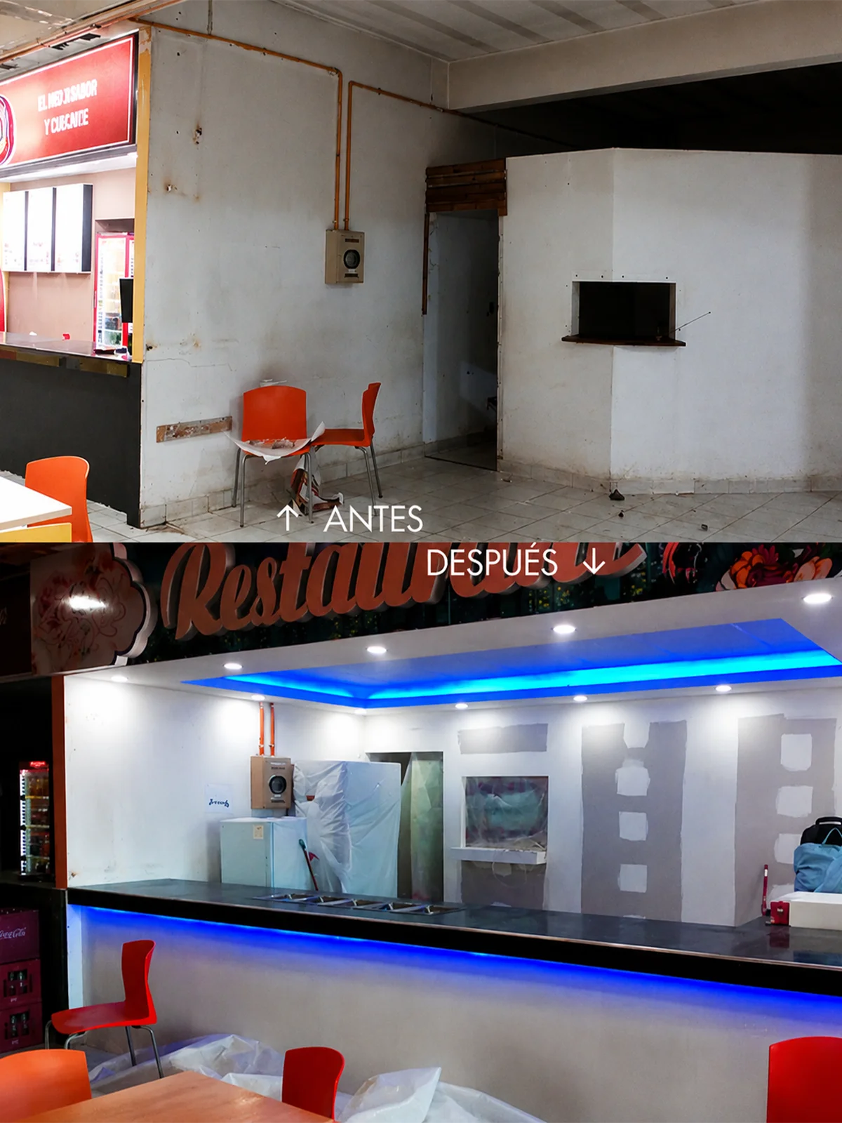 Interior comercial intervenido con drywall
